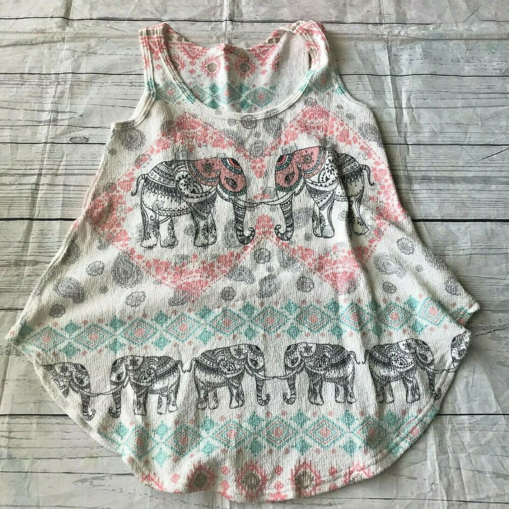 Gaze Womens Knit Top Tank Elephants Geometric Sleeveless Sz XS